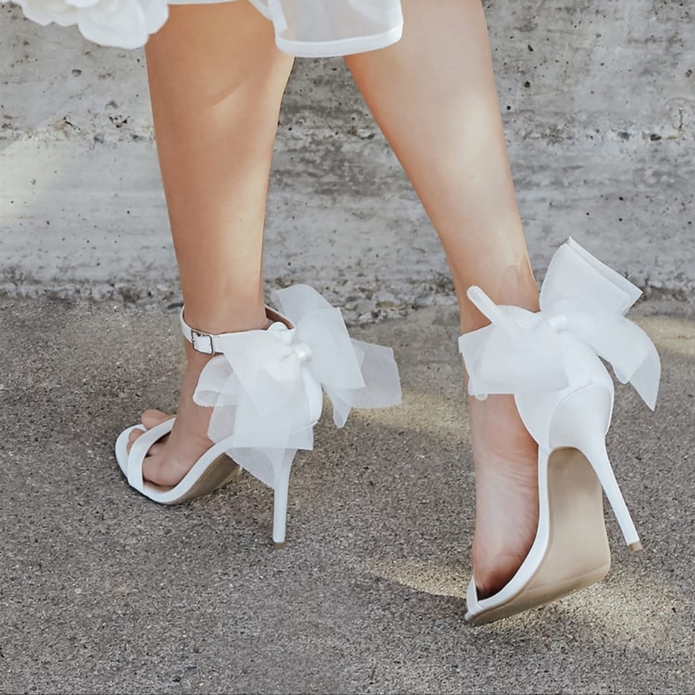 Ayanna Ivory Satin Bow Ankle Strap High Heel Sandals